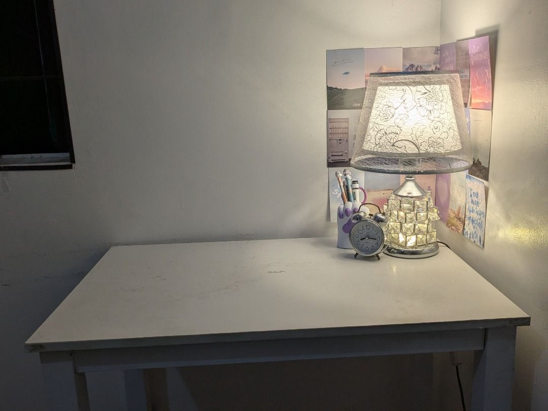 White Study Table with Free Philip Study Lamp ☺️ (Category: Tables & Sets) located in San Juan City. Submitted by norbkate (Listing ID 1461920450, Image 1). Description: - Versatile white desk, perfect for studying or working from home. - Spacious surface area with approximate dimensions of 120cm (length) x 60cm (width). - Surface has minor marks from normal use. - Selling because of an upcoming move. - This has been used for my WFH set up, ang d