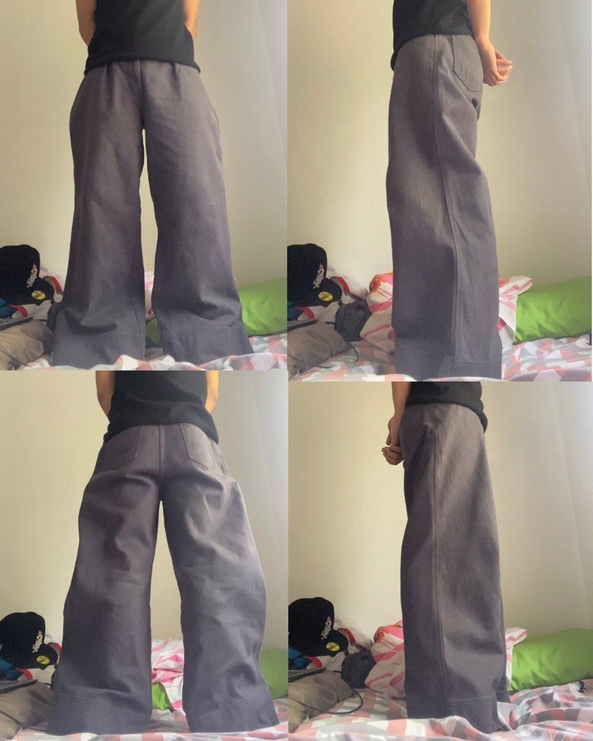 Wide Leg Pants - Grey, Light Blue, White (Category: Jeans) located in Manila. Submitted by kyriosyakukym (Listing ID 1461908262, Image 1). Description: - Super wide leg pants - Available colors: Grey, Light Blue Denim (with fading), Light White/Grey fabric - Relaxed, very baggy silhouette - Ideal for casual streetwear style - Denim has fading, grey/white fabrics have a more structured feel.