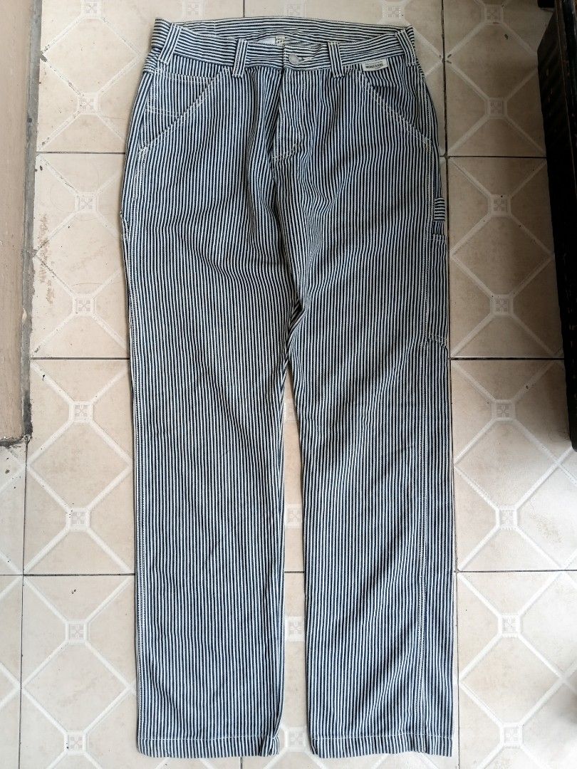 WORKWARE MFG. CO. INC. Blue Denim Riveted Overalls (Category: Jeans) located in Manila. Submitted by grandflower-547aee (Listing ID 1461860347, Image 1). Description: - Vintage Union Made Workwear Overalls - Classic blue and white pinstripe pattern - Durable denim fabric - Authentic copper rivets for durability - Ideal for workwear or a stylish retro look - Size: Large (L).