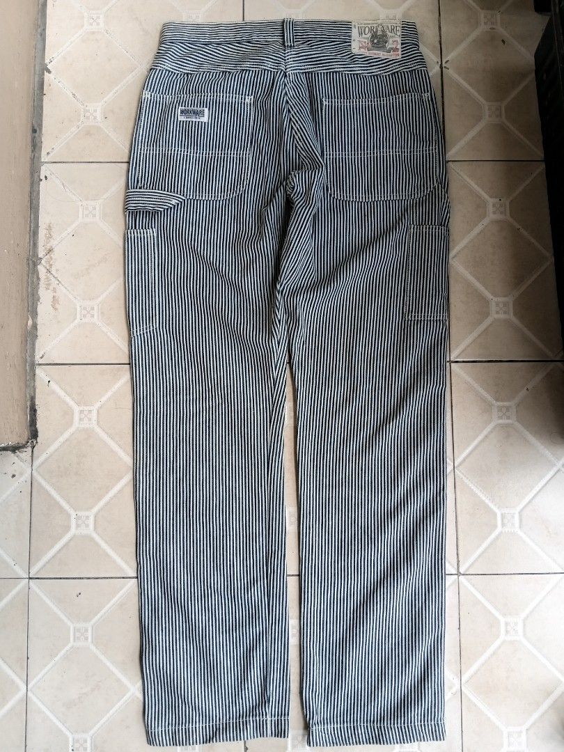 WORKWARE MFG. CO. INC. Blue Denim Riveted Overalls (Category: Jeans) located in Manila. Submitted by grandflower-547aee (Listing ID 1461860347, Image 2). Description: - Vintage Union Made Workwear Overalls - Classic blue and white pinstripe pattern - Durable denim fabric - Authentic copper rivets for durability - Ideal for workwear or a stylish retro look - Size: Large (L).