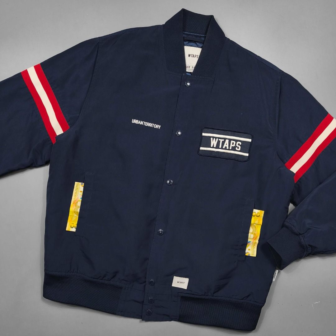 WTAPS BOMBER JACKET (Category: Coats, Jackets and Outerwear) located in Baguio. Submitted by curatedandselected (Listing ID 1461911187, Image 2). Description: Size: large Dimes: 25.5W x 28.5L Condition: 9.5/10 Fabric: satin nylon.