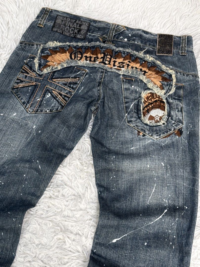 Y2k punk goth gothic (Category: Jeans) located in Baguio. Submitted by sellingtonshop (Listing ID 1461840090, Image 3). Description: r36. In The Attic One Division Punk denim pants Size: LL W: 34-36 L: 42 Inseam: 34 Leg opening: 8.5 Condition: good as new Issue: none Mine: 1280 Steal: 1480 Grab: 1680.