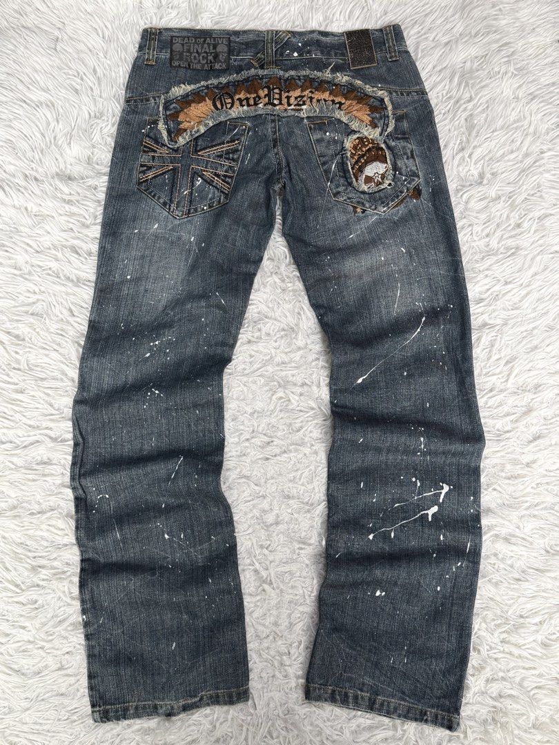 Y2k punk goth gothic (Category: Jeans) located in Baguio. Submitted by sellingtonshop (Listing ID 1461840090, Image 1). Description: r36. In The Attic One Division Punk denim pants Size: LL W: 34-36 L: 42 Inseam: 34 Leg opening: 8.5 Condition: good as new Issue: none Mine: 1280 Steal: 1480 Grab: 1680.