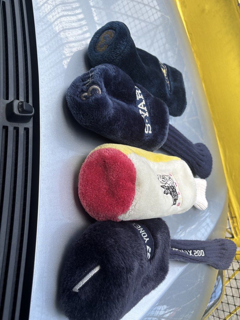 Yone, S-Yard, Honma Golf Club Headcovers Set (Category: Golf) located in Manila. Submitted by alphonse01 (Listing ID 1462006042, Image 2). Description: - Set of 4 golf club headcovers - Includes Yone, S-Yard, and Honma brands - One cover features a fun cartoon design - All covers have knitted sock sections for added protection ₱300 each or bulk - Protect your clubs in style - Perfect for any golfer.