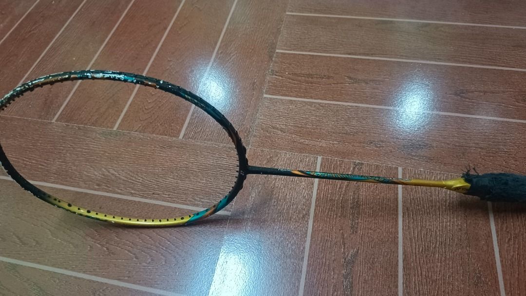 Yonex Badminton astrox 88D (Category: Racket and Ball Sports) located in Caloocan City. Submitted by jean_carlo1 (Listing ID 1461908110, Image 2). Description: - Yonex badminton racket - Black and yellow color scheme - Visible scuffs on the frame from normal use - Grip is worn and recommended for replacement - Suitable for casual games - Sold as is.