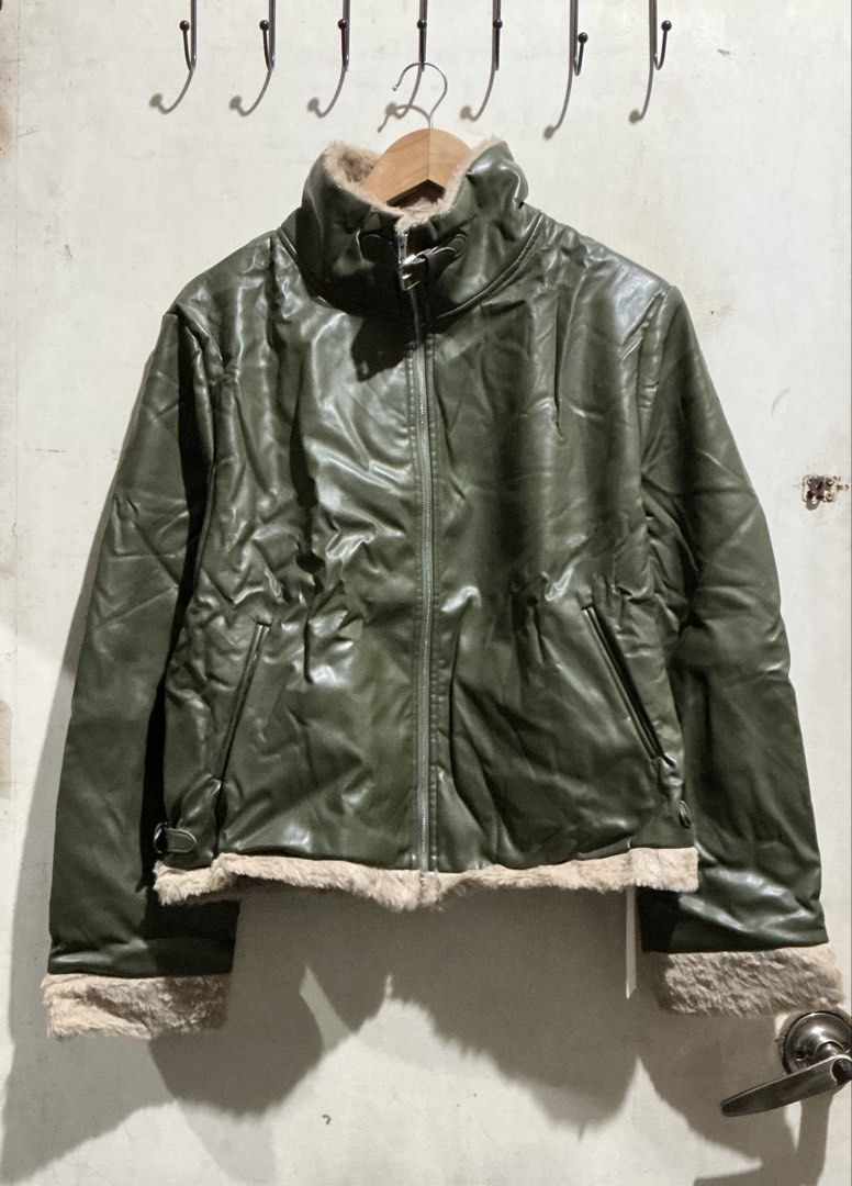 YOZY LEATHER FUR JACKET (Category: Coats, Jackets and Outerwear) located in Dagupan City. Submitted by trendies_collection (Listing ID 1462007378, Image 1). Description: Brand new with pouch and hang tag Xl on tag No issue.