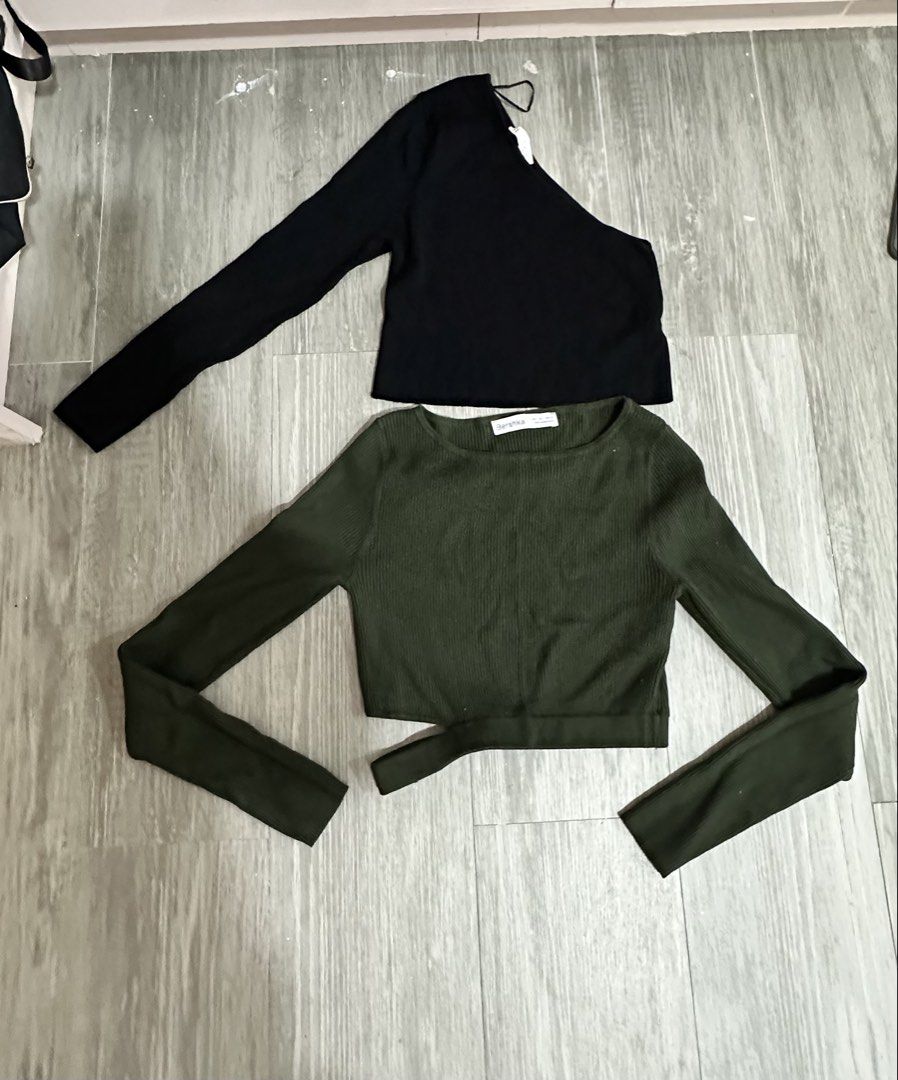Zara and Bershka top- Bundle (Category: Longsleeves) located in Quezon City. Submitted by gracejongin88 (Listing ID 1461947537, Image 1). Description: - Bershka Ribbed Crop Top - Zara Black One-Shoulder Top Get both for 500 only 📍Batasan Hills, QC.