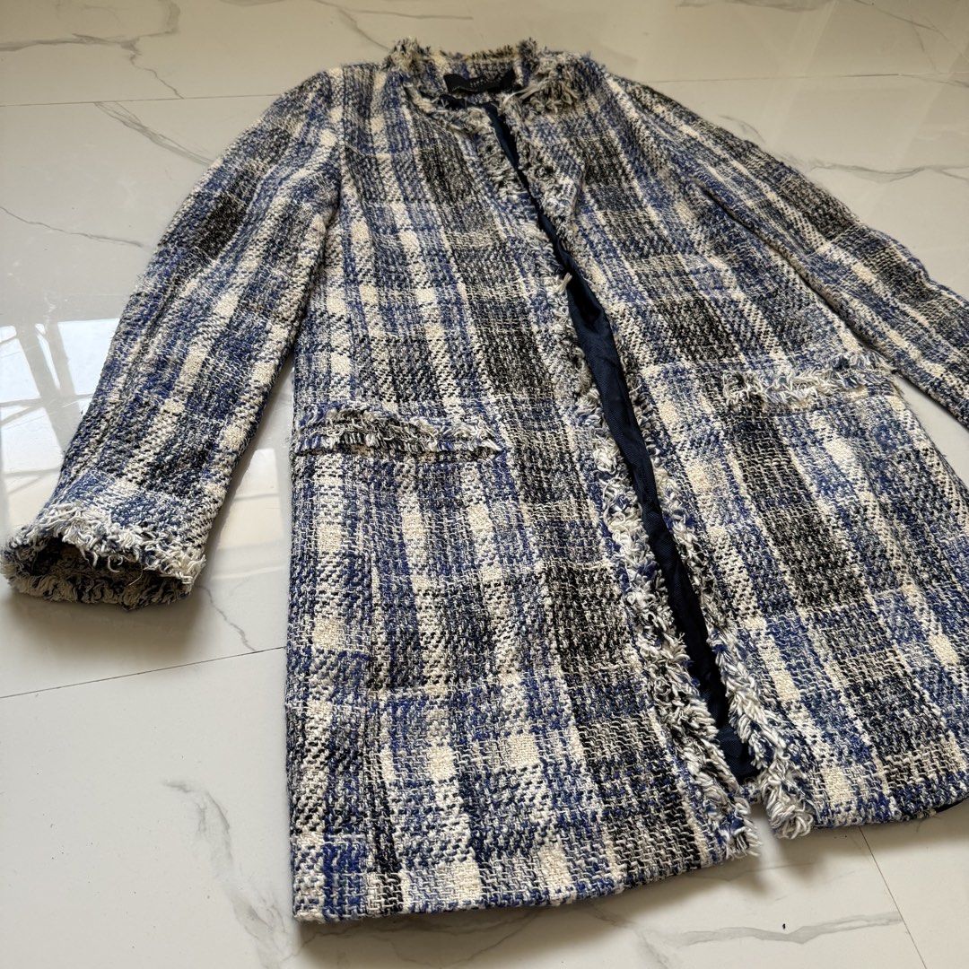 Zara Basic Tweed Long Jacket (Category: Coats, Jackets and Outerwear) located in Santo Tomas. Submitted by the580closet (Listing ID 1461860568, Image 3). Description: - Size: XS 18 inches - chest 32 inches - length 14 inches - shoulder 21.5 inches - sleeves length .