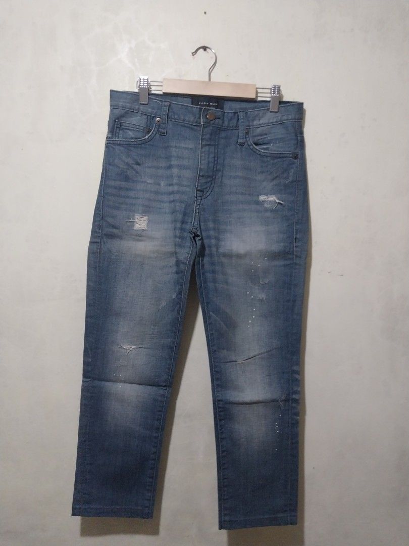 Zara Men Blue Distressed Jeans (Category: Jeans) located in Manila. Submitted by PrinceDani.Clothing (Listing ID 1461850320, Image 1). Description: zara man denim pants Size 29in waist 33in length excellent condition .