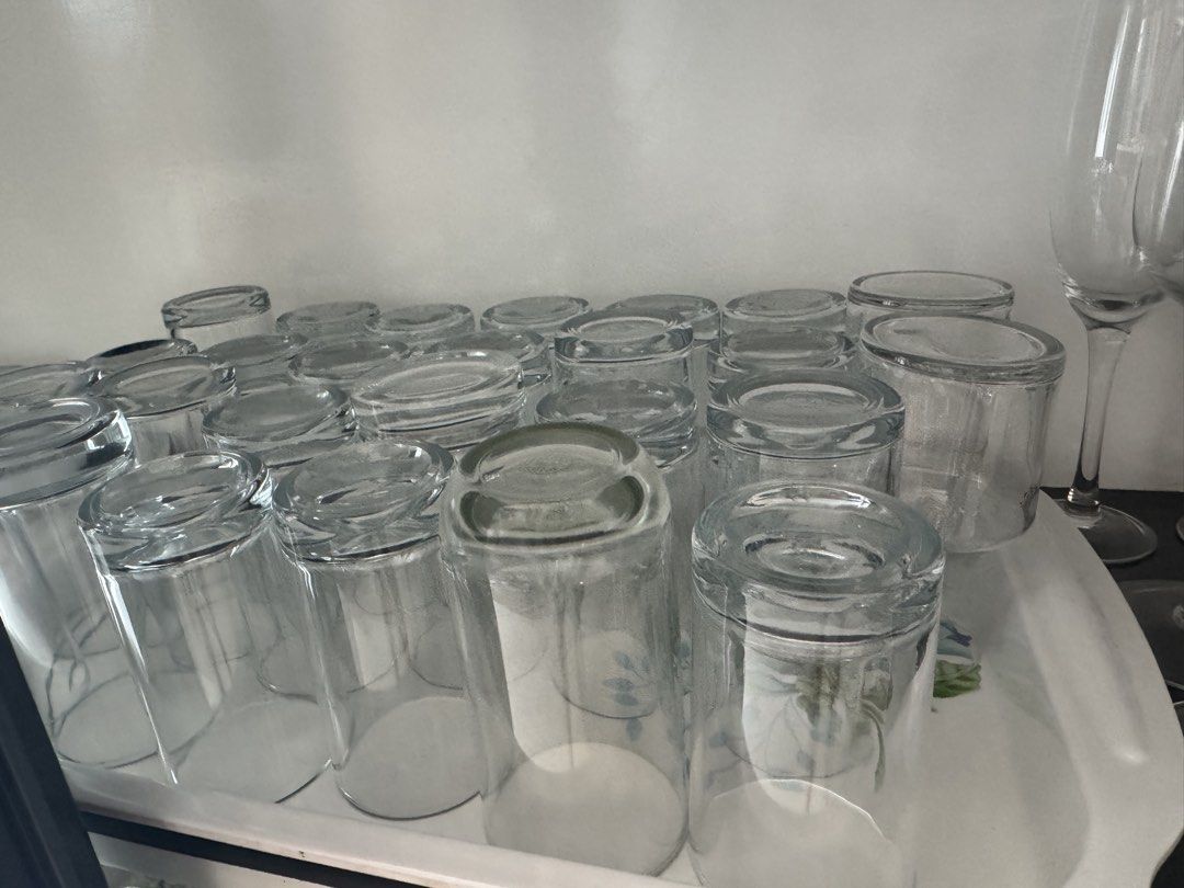 10 pcs assorted Clear Drinking Glasses (Category: Dinnerware & Cutlery) located in Manila. Submitted by decluterthings888 (Listing ID 1462068375, Image 2). Description: - Set of clear drinking glasses - Uniform size and shape - Ideal for everyday use or entertaining - Stackable design for convenient storage - Sold as a lot - Pick up only.