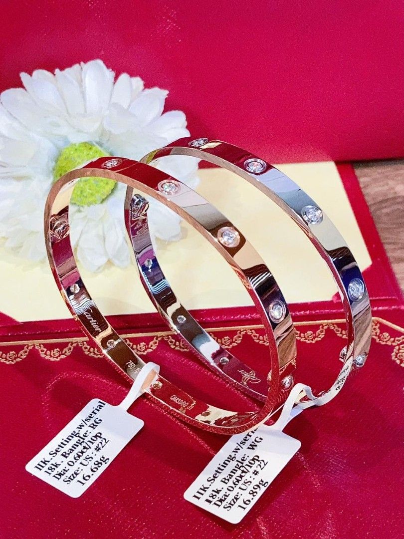 10diamonds crtr love bangle 18k gold hk setting (Category: Bracelets) located in Manila. Submitted by primejewelry (Listing ID 1462081634, Image 2). Description: pm for the price.