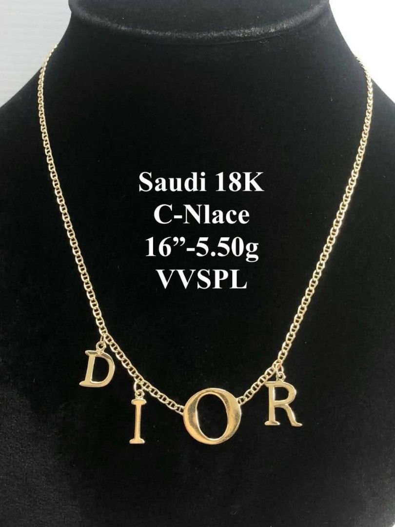 18k Saudi gold Dior necklace (Category: Necklaces) located in Manila. Submitted by bhelgoldseller2ndaccount (Listing ID 1462061486, Image 2). Description: New!!✨New!!✨New!! Authentic 18k Saudi Golds 💯pawnable/naisasanla 💯with high appraisal rate 💯good investment 💯Direct supplier price 👉OPEN for resellers 🌺please take time to evaluate their actual sizes and grams 👉Best panggift for all occasions ✅ Sold per grams not per piece Kya lowest pri