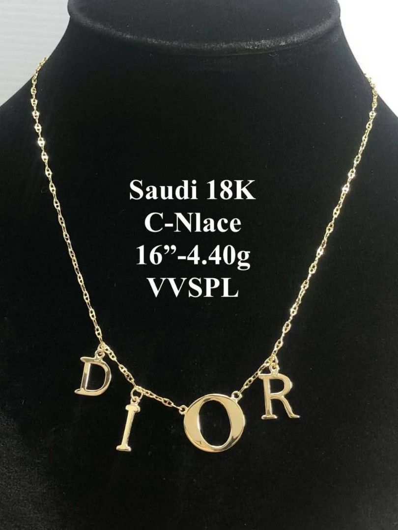 18k Saudi gold Dior necklace (Category: Necklaces) located in Manila. Submitted by bhelgoldseller2ndaccount (Listing ID 1462061486, Image 1). Description: New!!✨New!!✨New!! Authentic 18k Saudi Golds 💯pawnable/naisasanla 💯with high appraisal rate 💯good investment 💯Direct supplier price 👉OPEN for resellers 🌺please take time to evaluate their actual sizes and grams 👉Best panggift for all occasions ✅ Sold per grams not per piece Kya lowest pri