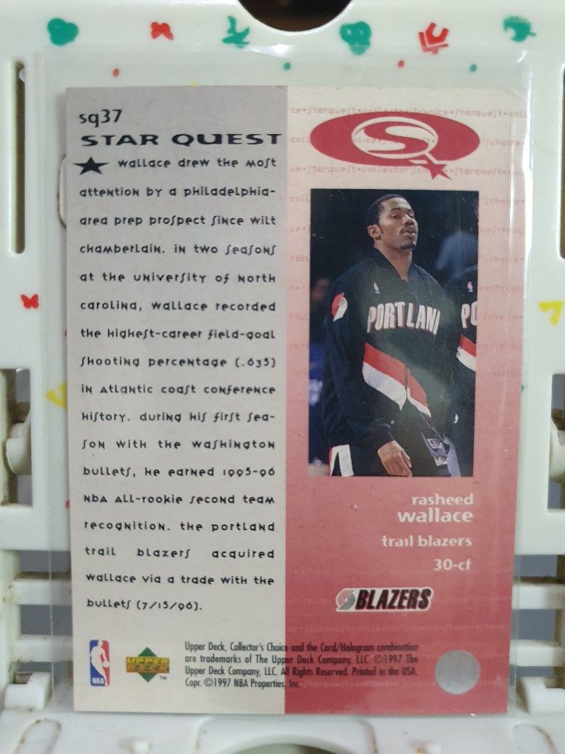 1997-98 Upper Deck Collector's Choice - Star Quest #SQ37 - Rasheed Wallace (Category: Raw Singles) located in Quezon City. Submitted by collectionneursonline88 (Listing ID 1462241845, Image 2). Description: 🔄 Meetups Balintawak Camachile 7/11 Quezon City 🛵 Shipping : - Lalamove ( except Provincial) - Flash Express - GogoExpress - LBC 📥 Payment : cash on meetups Gcash Portland Trail Blazers .