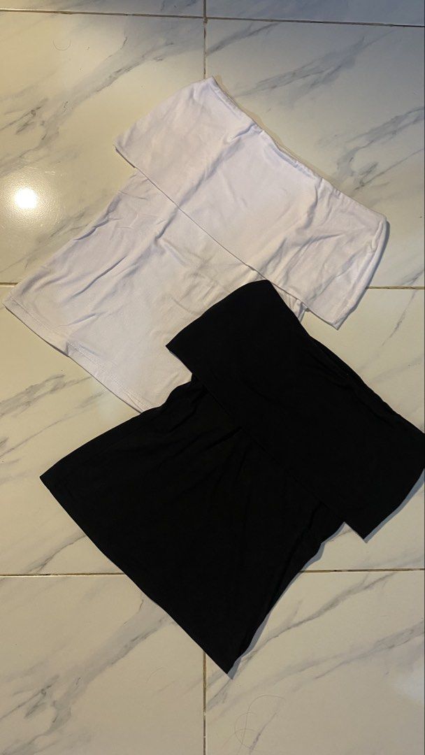 2 Off Shoulder Tops (Black and White) (Category: Sleeveless) located in Cebu City. Submitted by liyanmixstuffs (Listing ID 1462121502, Image 2). Description: - Set of 2 off shoulder tops: 1 black, 1 white. - Medium - ₱200 for both !! - Only worn once bcoz RFS: Not my style.