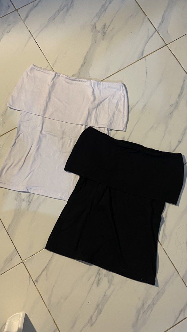 2 Off Shoulder Tops (Black and White) (Category: Sleeveless) located in Cebu City. Submitted by liyanmixstuffs (Listing ID 1462121502, Image 3). Description: - Set of 2 off shoulder tops: 1 black, 1 white. - Medium - ₱200 for both !! - Only worn once bcoz RFS: Not my style.
