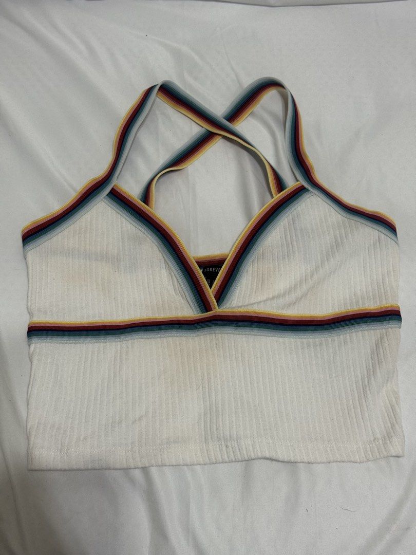 30 EACH, GET ALL 9 TOPS FOR 200 (Category: Others Tops) located in Taguig. Submitted by lovedbynicx (Listing ID 1462136485, Image 2). Description: - White ribbed crop top with rainbow stripes - Grey one-shoulder top with 'goddess energy' embroidery - Green ribbed halter top - Blue floral halter top - White toile print bustier top - Ideal for creating various summer outfits.
