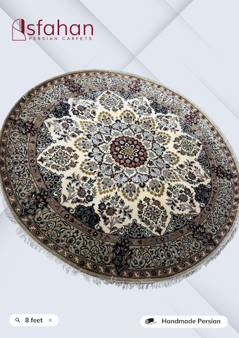 8feet Round Handmade Persian Carpet (Category: Carpets, Mats & Flooring) located in Pasig City. Submitted by isfahan999 (Listing ID 1462140038, Image 2). Description: PURE, PREMIUM, AND AUTHENTIC PERSIAN CARPET Quality: Handmade Persian Material: Wool Size: 8 feet round Disclaimer: Please note that actual product colors may deviate from what is displayed on screen. We highly recommend viewing the products in person. Carpet demonstrations are offe