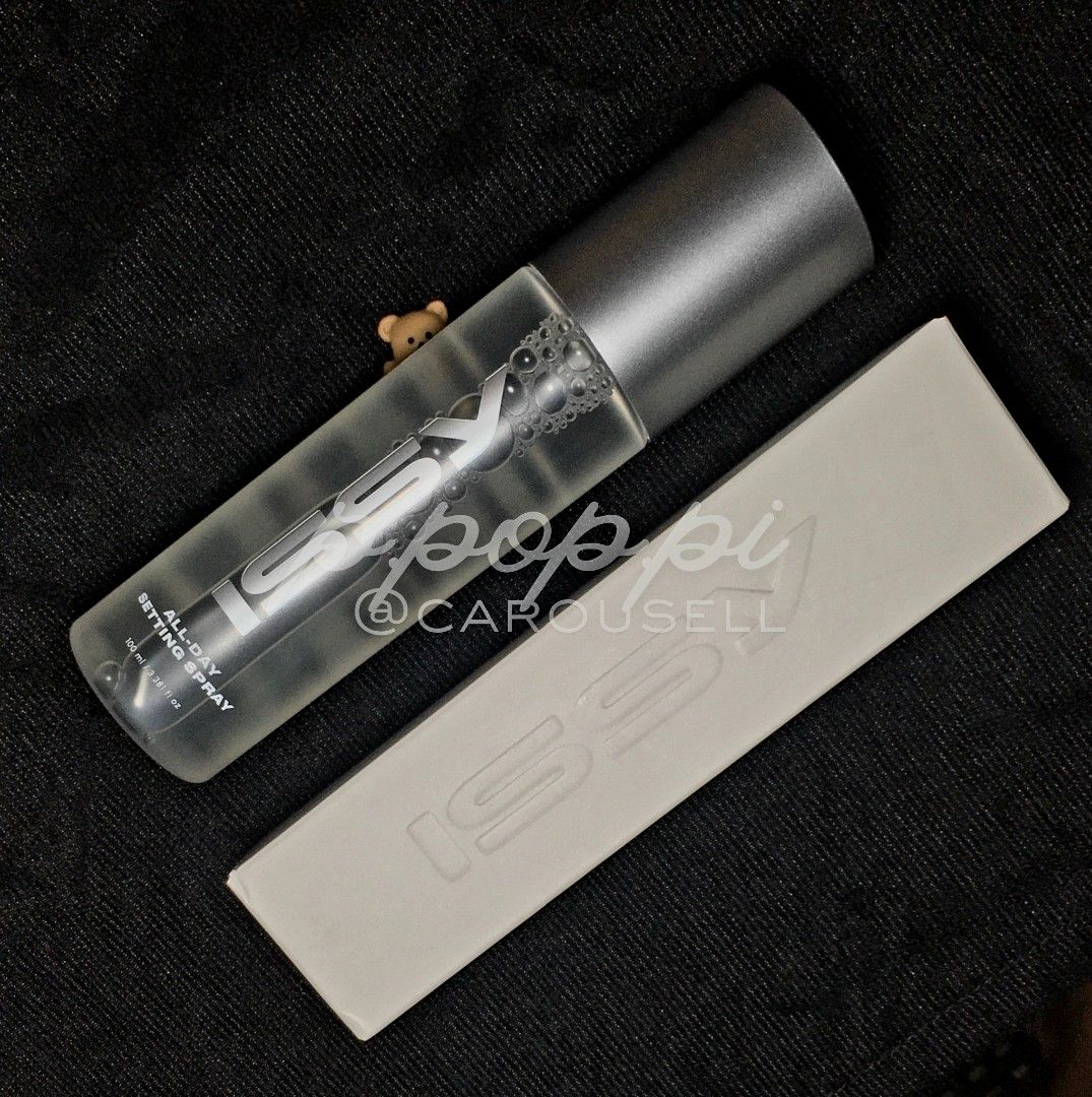 🔛 Issy All-Day Setting Spray -full size (Category: Makeup) located in Dasmarinas. Submitted by p.pop.pi (Listing ID 1462047914, Image 1). Description: - 100 mL - New; opened just to check for any damage and/or spillage. - Expiry date for this batch is 07/2029. - Location: Cavite - MOP: Maya, GCash, or BPI bank transfer 🖊 Kindly be reasonable when making an offer.
