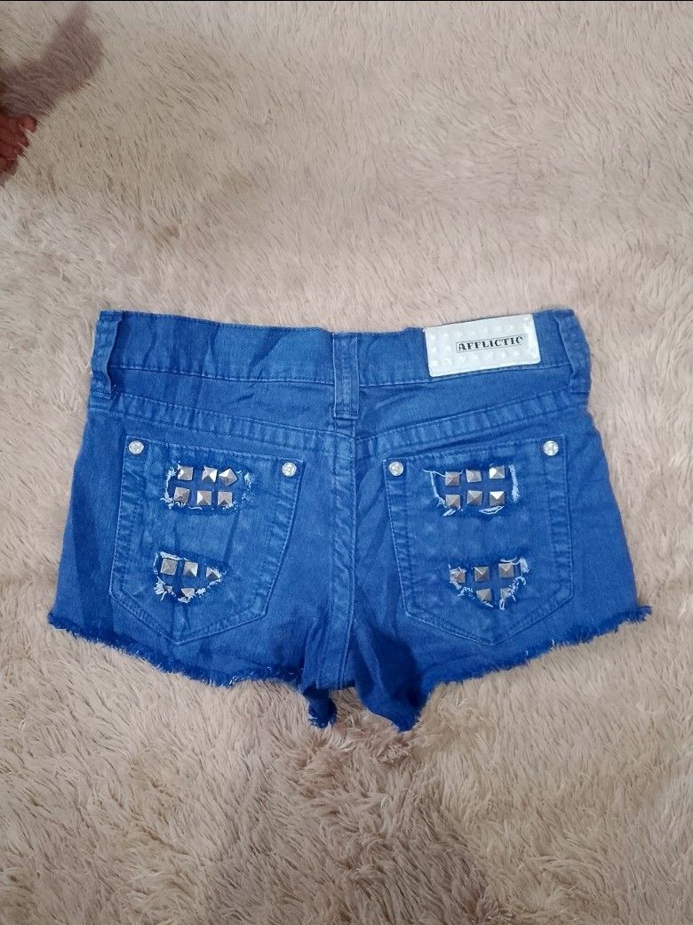 Affliction Vikki Shorts Purple (Category: Shorts) located in Cebu City. Submitted by thrift.by_mar (Listing ID 1462172182, Image 2). Description: - excellent condition - dimensions 30x10 - issue missing N word in back - no pinhole or any scratch.