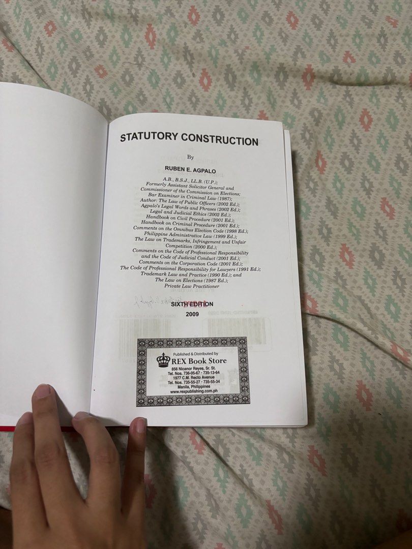 Agpalo Statutory Construction (2009) (Category: Textbooks) located in Manila. Submitted by wthyzbl (Listing ID 1462179368, Image 2). Description: Minimal pencil markings. RFS: Don’t need it anymore PM to ask for pics of the inside pages! Price is negotiable. .