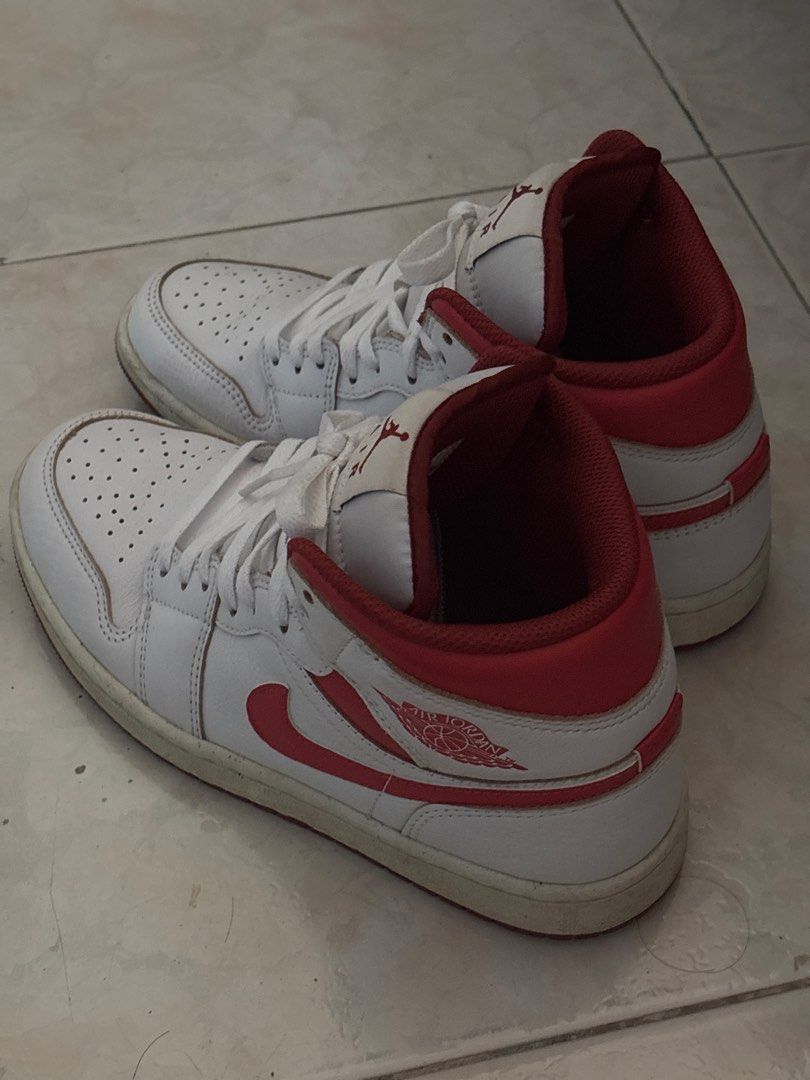 Air Jordan 1 Low White Red (Category: Sneakers) located in Mabalacat. Submitted by red.deguzman (Listing ID 1462088773, Image 1). Description: - Classic Air Jordan 1 Lows in white and red. - Low-top silhouette. - Features the iconic Jordan Wings logo on the heel. - Perforated toe box for enhanced breathability. - Ideal for everyday casual wear..