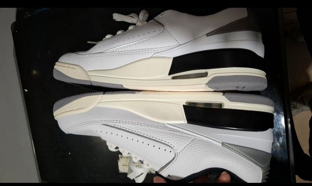Air Jordan 2/3 colab Low White Cement Grey (Category: Sneakers) located in Makati City. Submitted by tabsilog (Listing ID 1462072343, Image 3). Description: - Rare Air Jordan 2/3 colab Low - White leather upper - Cement grey accents - Black and red interior details - White laces - Essential addition to any sneaker collection - 💯% Authentic and rare price neg.