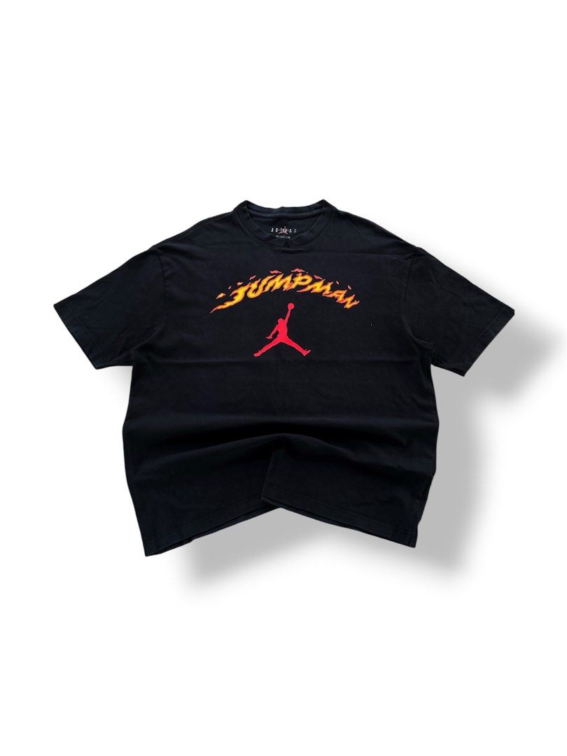 Air Jordan Fire Jumpan Logo Tee (Category: Tshirts & Polo Shirts ) located in Dasmarinas. Submitted by jay.finds.est.23 (Listing ID 1462162550, Image 1). Description: Air Jordan Fire Jumpman Logo Large Loose-Fit on Tag 24x28 9.5/10 Color Rate Excellent Condition Minimal Loose Neck Line 🏷️: 400.