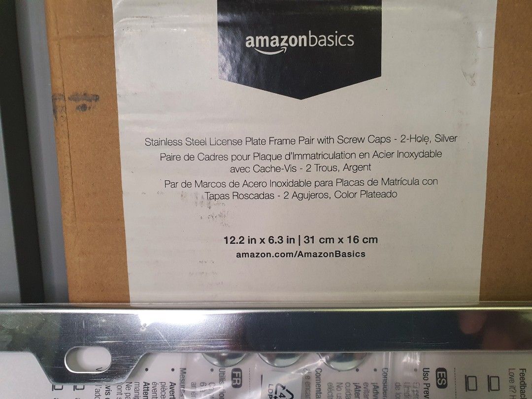 Amazon Basics Plate number holder (Category: Other Automotive Parts and Accessories) located in Tarlac. Submitted by ziv_surplus (Listing ID 1462217469, Image 2). Description: Amazon Basics Plate number holder Buy at your own risk. US standard ung plate na kasya Dimension ls posted on the box photo..