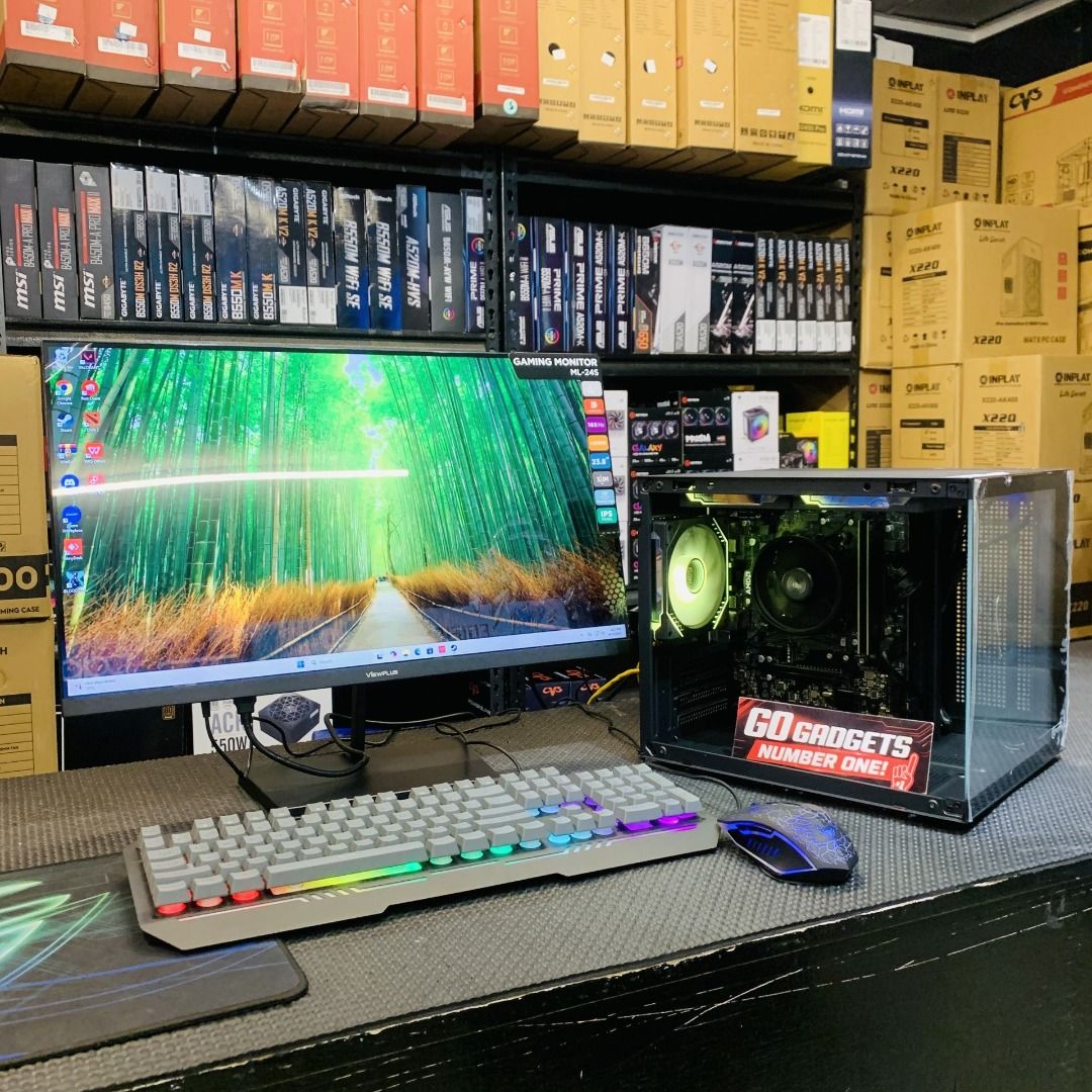 AMD RYZEN 5 5600GT — CLEAN. CLASSY. POWERFUL. Built for style, made for performance (Category: Desktops) located in Caloocan City. Submitted by brightfalcon.8419cc (Listing ID 1462079106, Image 1). Description: - Full gaming setup ready to go. - Powerful custom PC with RGB lighting. - Mechanical RGB keyboard included. - Wide gaming monitor for immersive play. - Perfect for gaming and multitasking..