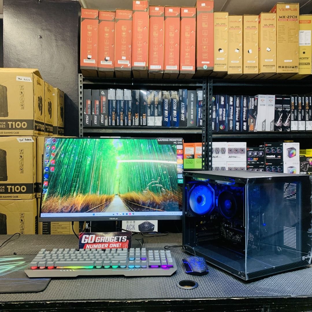 AMD RYZEN 5 5600GT — CLEAN. CLASSY. POWERFUL. Built for style, made for performance (Category: Desktops) located in Caloocan City. Submitted by brightfalcon.8419cc (Listing ID 1462079106, Image 2). Description: - Full gaming setup ready to go. - Powerful custom PC with RGB lighting. - Mechanical RGB keyboard included. - Wide gaming monitor for immersive play. - Perfect for gaming and multitasking..