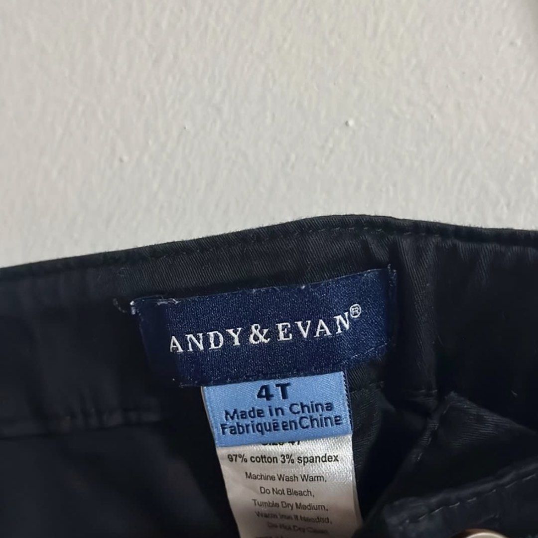 Andy & Evan black pants slacks (Category: Babies & Kids Fashion) located in Makati City. Submitted by popmart (Listing ID 1462120065, Image 2). Description: From US Unused, just stored Size 4T Waist when laid flat - 10” - 11” Length - 23” With adjustable buttons/garter Best fits up to 3-5yo.