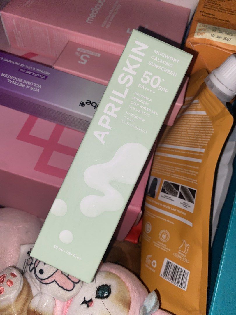 APRILSKIN Mugwort Calming Sunscreen SPF 50+ PA++++ (Category: Face Care) located in Manila. Submitted by strawberhii1004 (Listing ID 1462149778, Image 1). Description: - APRILSKIN Mugwort Calming Sunscreen - SPF 50+ PA++++ for strong sun protection - Features Artemisia Princeps Leaf Water (Mugwort) 36% - Enriched with Niacinamide - Hydrating, sheer, and light formula - Perfect for daily use - Size: 50ml.