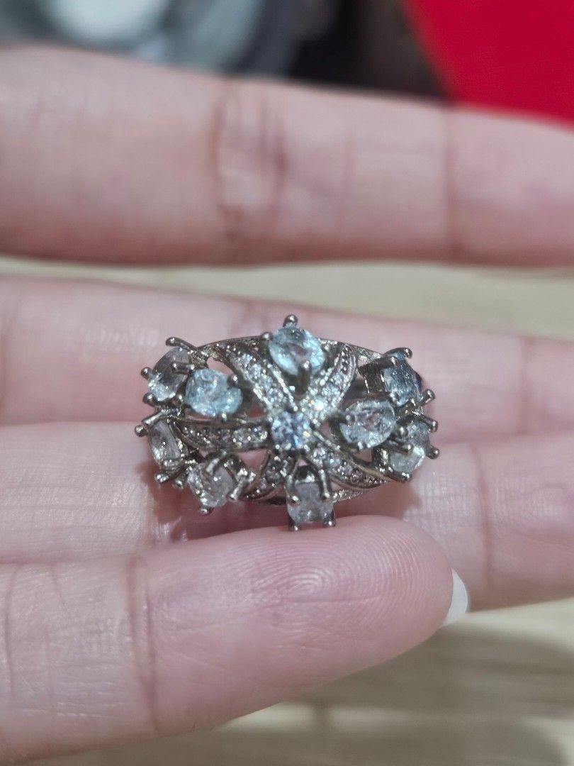 Aquamarine Stone Cluster Band Ring (Category: Rings) located in Cainta. Submitted by Kahi0410 (Listing ID 1462234686, Image 3). Description: Natural Stone Platinum filled setting S925 marked Adjustable ring Hypoallergenic Safe for acidic, sensitive skin.