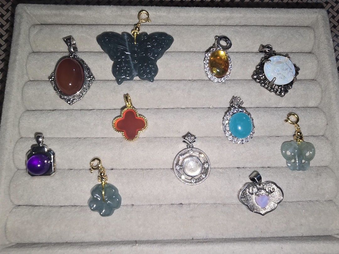 Assorted Gemstone & Jade Pendants - Butterfly, Flower, Oval (Category: Necklaces) located in Santa Rosa. Submitted by crystal1.0 (Listing ID 1462124425, Image 1). Description: 11pcs assorted pendants. natural crystals..