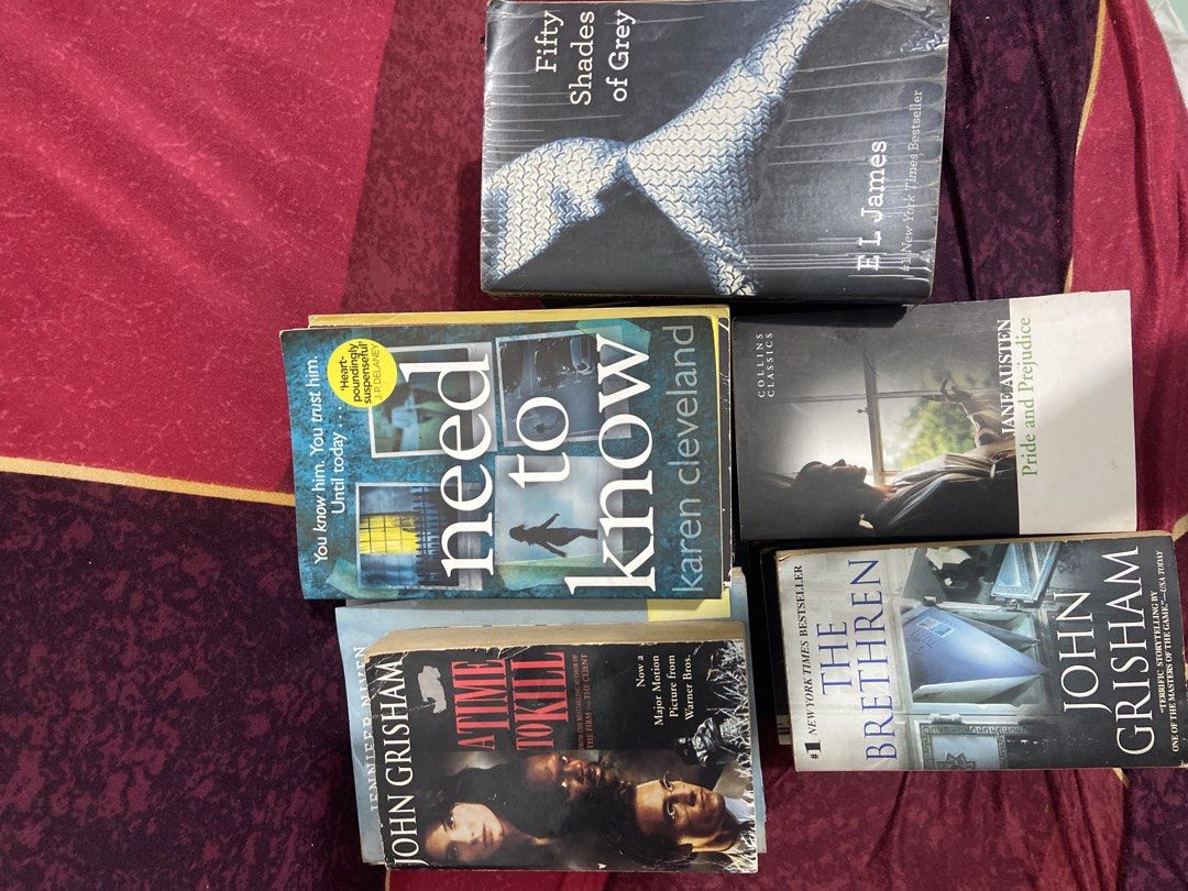 Assorted Novels: John Grisham, Jane Austen, EL James, etc. (Category: Storybooks) located in Pasig City. Submitted by cielow (Listing ID 1462149454, Image 1). Description: Pre-loved Book Declutter Sale (Popular Fiction, Classics, Thrillers) Selling pre-loved books from my collection! All are in readable condition with normal shelf wear/tanning. Prices are negotiable, and books can be bought individually. Just send me a DM! Lists of book bundles: 