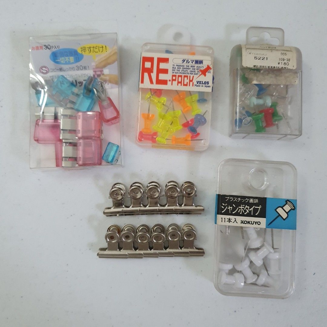 Assorted Stationery: Push Pins, Binder Clips, Slide Clips (Category: Stationery & School Supplies) located in Paranaque City. Submitted by cobien (Listing ID 1462162645, Image 1). Description: - Bundle includes assorted push pins (various colors & sizes). - Comes with metal binder clips in two convenient sizes. - Includes a pack of colorful slide clips. - Ideal for organizing papers, crafting projects, or office use. - All items are in good, pre-
