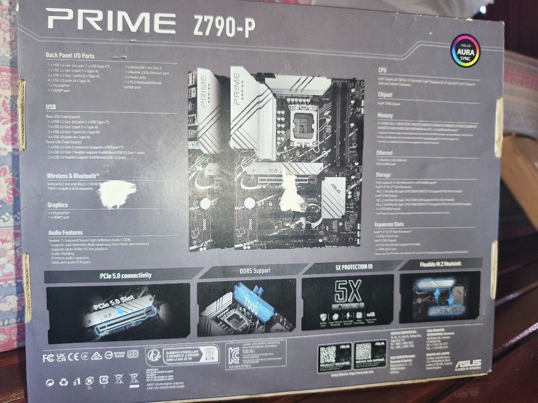 ASUS PRIME Z790-P (Category: Hard Disks & Thumbdrives) located in Manila. Submitted by mrs.jane08 (Listing ID 1462049863, Image 2). Description: The image shows the retail box for the ASUS Prime Z790-P ATX motherboard. Key Specifications CPU Socket: LGA 1700 socket designed for 12th, 13th, and 14th Generation Intel Core processors. Memory Support: DDR5 memory slots for high-speed RAM performance. Expansion Slot: PCIe 5.0 ready for modern graphics