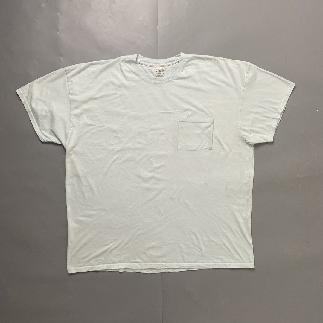 ATHLETIC 👕| Light Blue Oversized Pocket Tee (Category: Tshirts & Polo Shirts ) located in Bulacan. Submitted by orc.ph (Listing ID 1462130870, Image 1). Description: ATHLETIC 👕| Light Blue Oversized Pocket Tee Material Used: 100% Cotton •Light Blue •Baggy •Oversized •Ribbed Collar •Left Chest Pocket •Short Sleeve •Active Wear Size: 2XL Width: 27 Length: 29 Used Condition. Minor Visible Flaws. ISSUE: Un/Washable Stains ⚠️ Note: For Inspo lang po