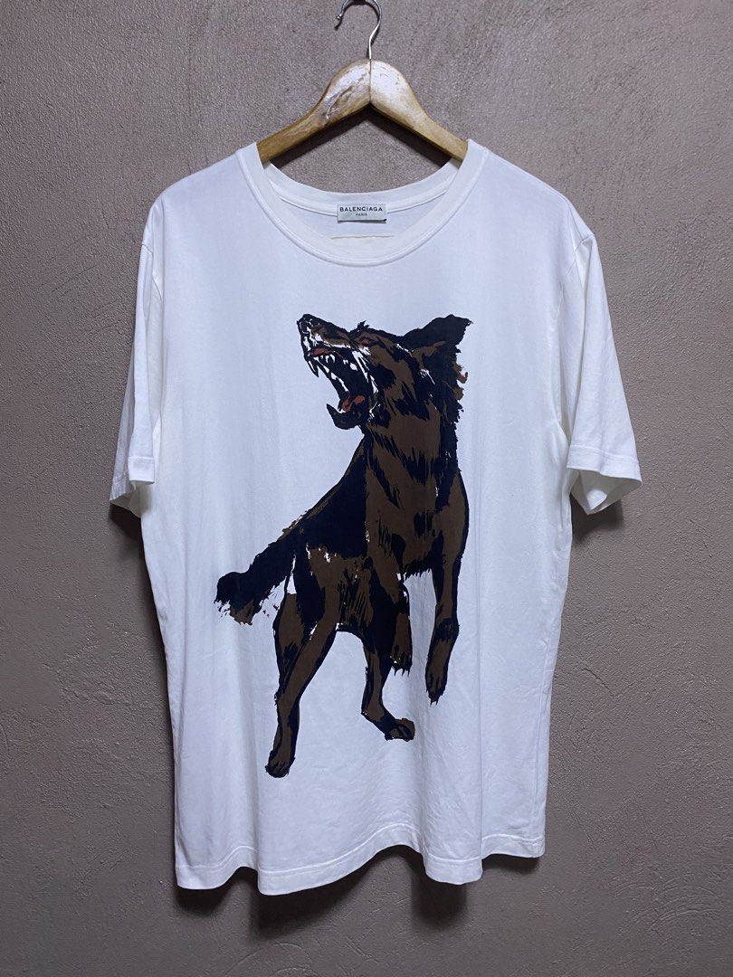 Balenciaga Dog Tee (Category: Luxury Apparel) located in Iloilo. Submitted by prelovedfindsilo (Listing ID 1462157538, Image 1). Description: Balenciaga Dog Tee Size XL 23x30 Excellent condition Need wash.