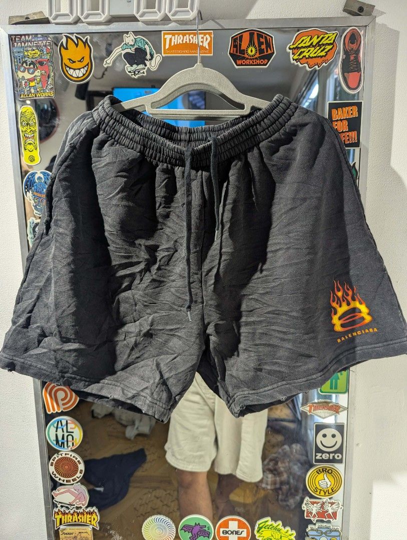 Balenciaga Flame Logo Shorts (Category: Shorts) located in Manila. Submitted by roblesniks33584 (Listing ID 1462053237, Image 1). Description: - Authentic Balenciaga shorts - Eye-catching flame logo detail on the side - Comfortable elastic waistband with drawstring - Made in Italy - Size: XS (fits Kids 10/12A) - Color: Black.