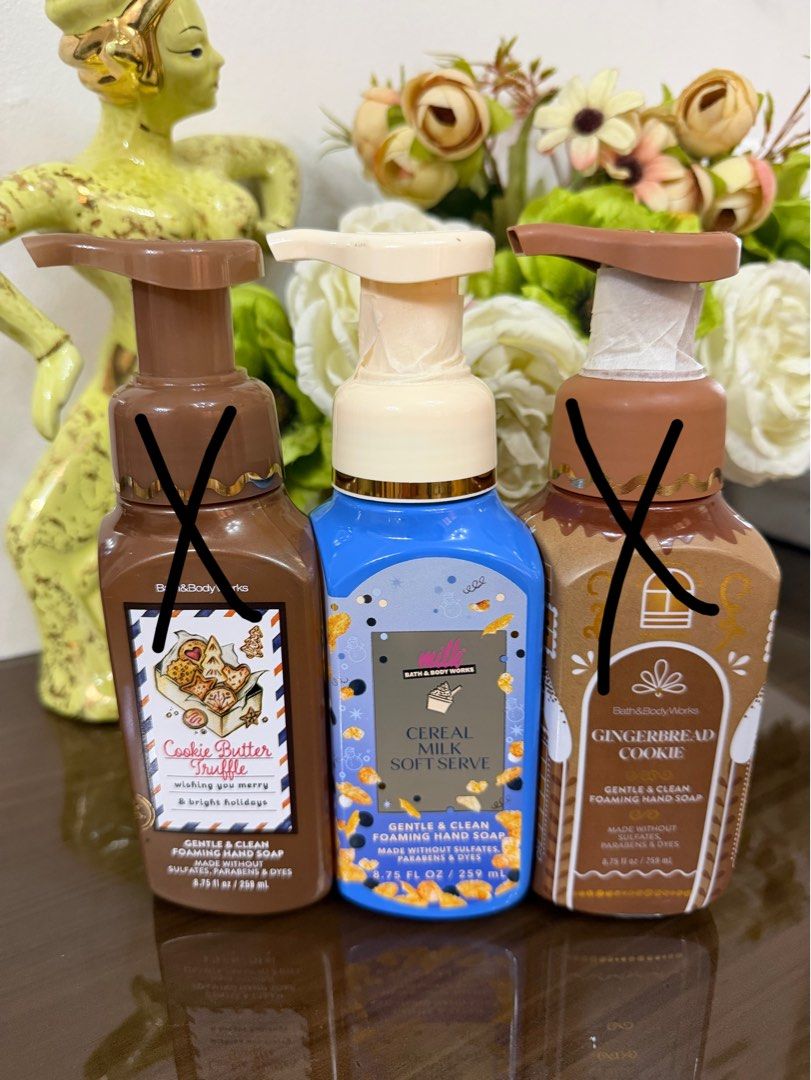 Bath & Body Works Foaming Hand Soap (Category: Bath) located in Las Pinas. Submitted by cheapsomething (Listing ID 1462256779, Image 2). Description: - Original from Canada 🇨🇦 - Perfect for everyday hand washing - ₱ 350 only! Gingham blue - sold Gingham gorgeous - sold Rapunzel - sold Snow White - sold Gingerbread Cookie - Sold Cookie Butter Truffle - sold Twisted Peppermint - sold Strawberry Snowflakes - sold .