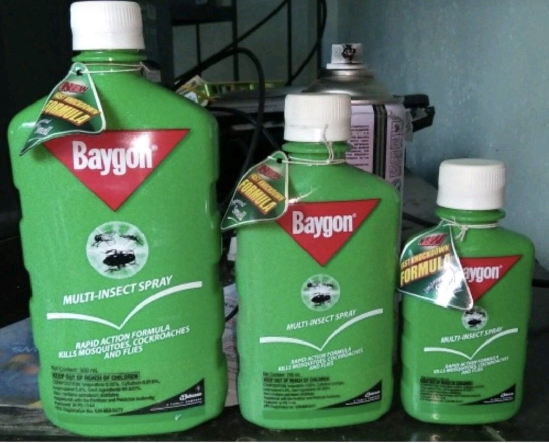 Baygon 100ml 150ml 250ml 500ml (Category: Home Improvement Tools & Accessories) located in Malabon City. Submitted by tan.alex13 (Listing ID 1462215732, Image 1). Description: Baygon 100 ml. 79 150 ml. 99 250 ml 139 500ml. 269 Loc 20 palawan st pagasa QC likod sm North. Limited supply only.