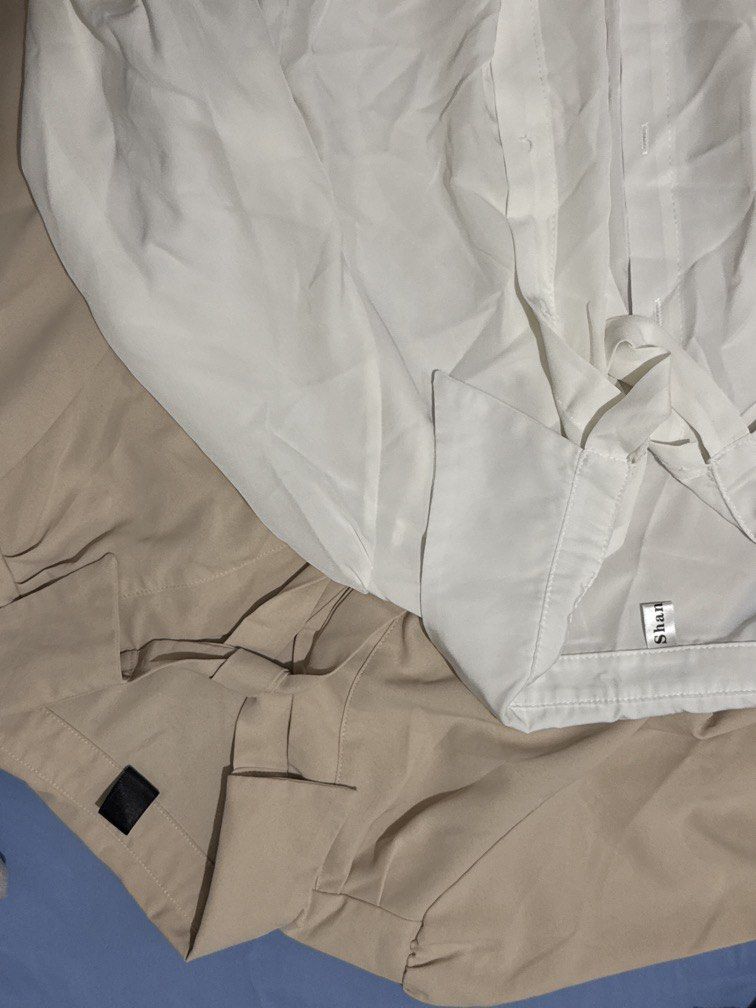 Beige and White Long Sleeve Blouse (Category: Blouses) located in Manila. Submitted by jannine_closet (Listing ID 1462180156, Image 1). Description: 2 for 299 php Beige and White long sleeve blouses.