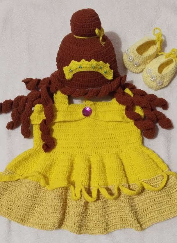 Belle crochet set costume (Category: Babies & Kids Fashion) located in Bacoor. Submitted by sofiarashop (Listing ID 1462052715, Image 1). Description: can fit 6-12 months pede aa chubby baby ( adjustable).