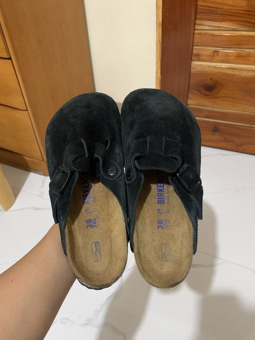 Birkenstock Black Suede Boston Clogs Size 38 (Category: Flats & Sandals) located in Bayombong. Submitted by birkensaddiction (Listing ID 1462038408, Image 2). Description: - Birkenstock Boston Clogs - Color: Black Suede - Size: 38 RF - Footbed: Soft - Made in Germany - Condition: Shows some signs of wear on footbed and suede, but still has lots of life left. - Style: Comfortable slip-on.
