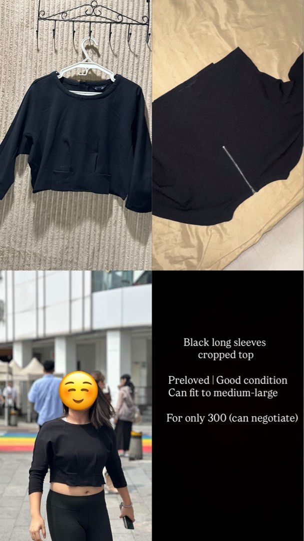 Black Long Sleeves Cropped Top (Category: Longsleeves) located in Pasay City. Submitted by christinetek (Listing ID 1462116893, Image 1). Description: - Preloved black long sleeves cropped top - Fits medium to large - Selling for PHP 200 dating 300 .