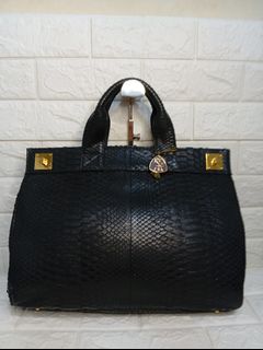 Genuine Snakeskin Python Leather Bucket Handbag Made in Tokyo Brown ...