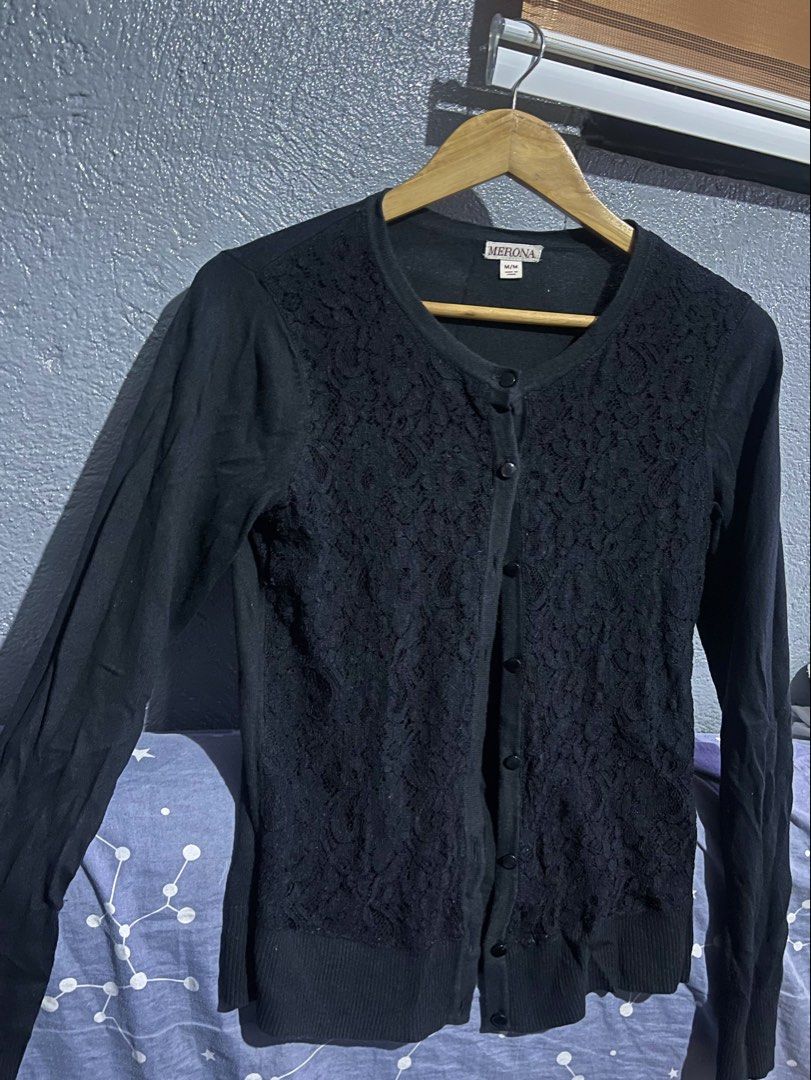 Black Textured Button-Up Cardigan (Category: Coats, Jackets and Outerwear) located in Manila. Submitted by goldenprngs101 (Listing ID 1462178789, Image 1). Description: - Classic black cardigan - Subtle textured pattern - Long sleeves - Button-up front - Versatile for layering over tanks or tees - Easy to dress up or down.