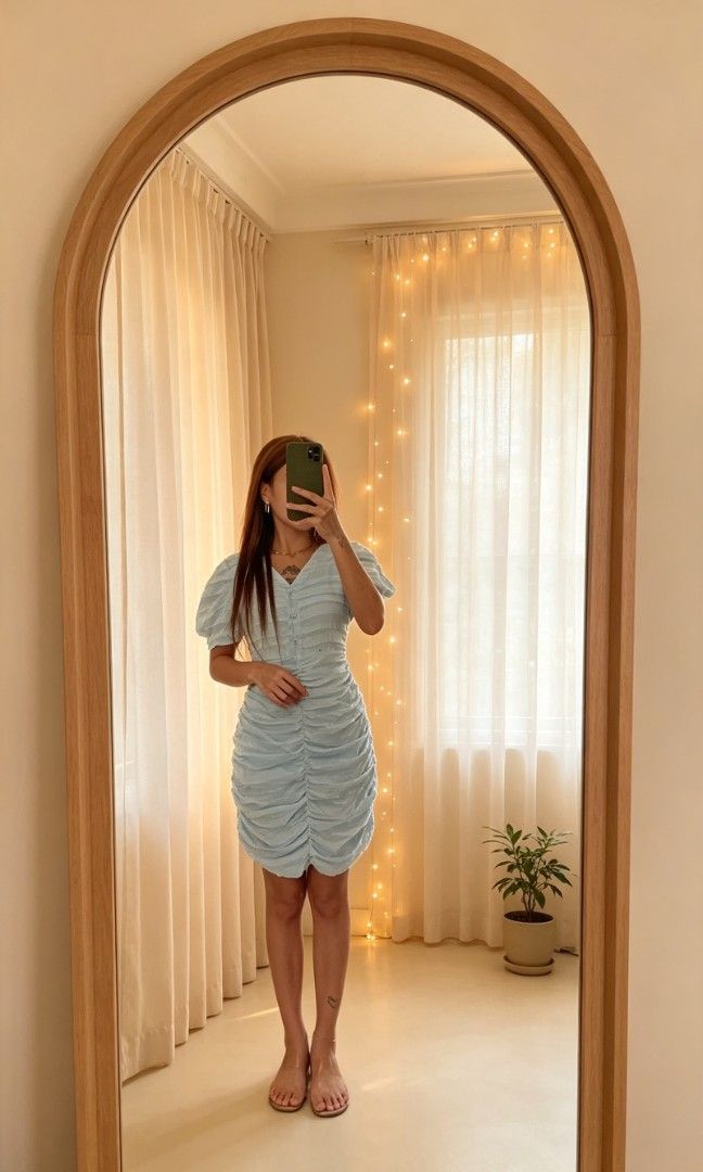 Blue puff sleeves ruffled Mini dress (Category: Dresses) located in Samal. Submitted by avdlclothing (Listing ID 1462128699, Image 1). Description: S-M.
